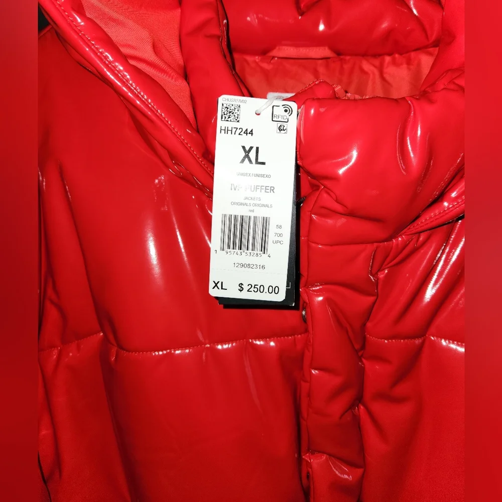 NWT Adidas x Ivy Park Faux Latex Cropped Puffer Jacket, Red, Unisex XL - Picture 6 of 8